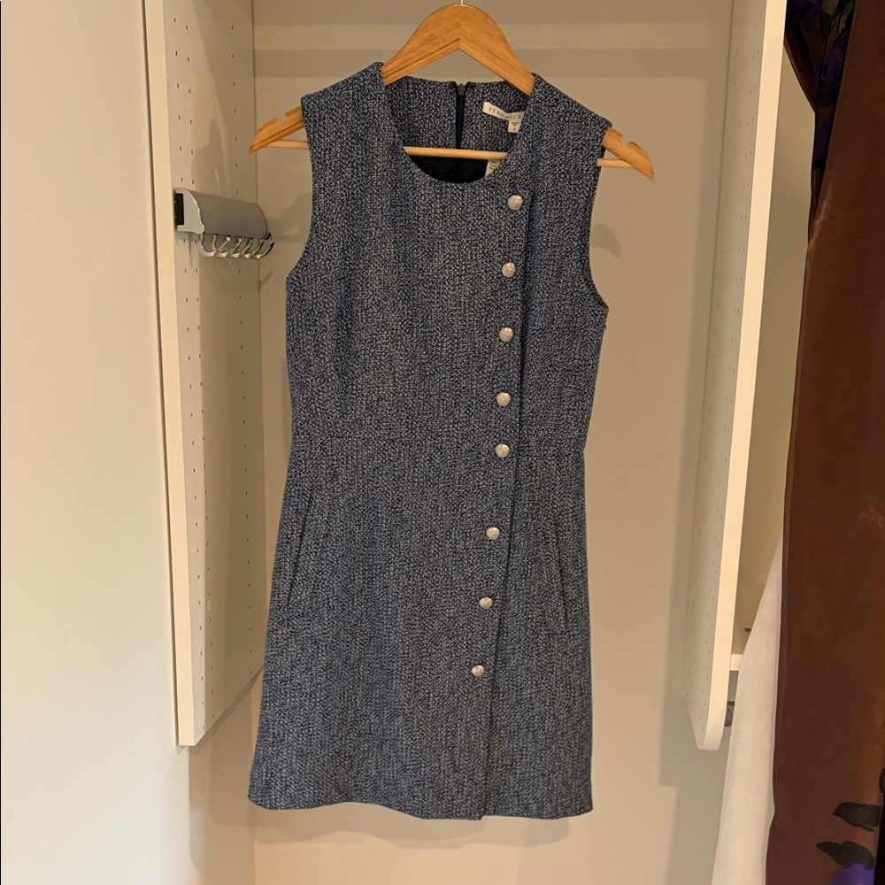 Veronica Beard Blue Button-Front Mini Dress